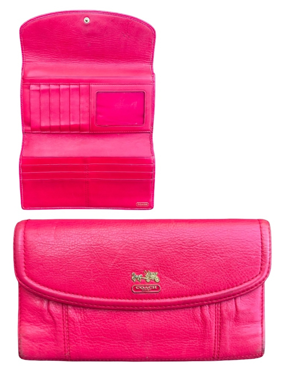 COACH Madison Pink Leather Trifold Wallet 7 3/4”x 4 1/4” Italy